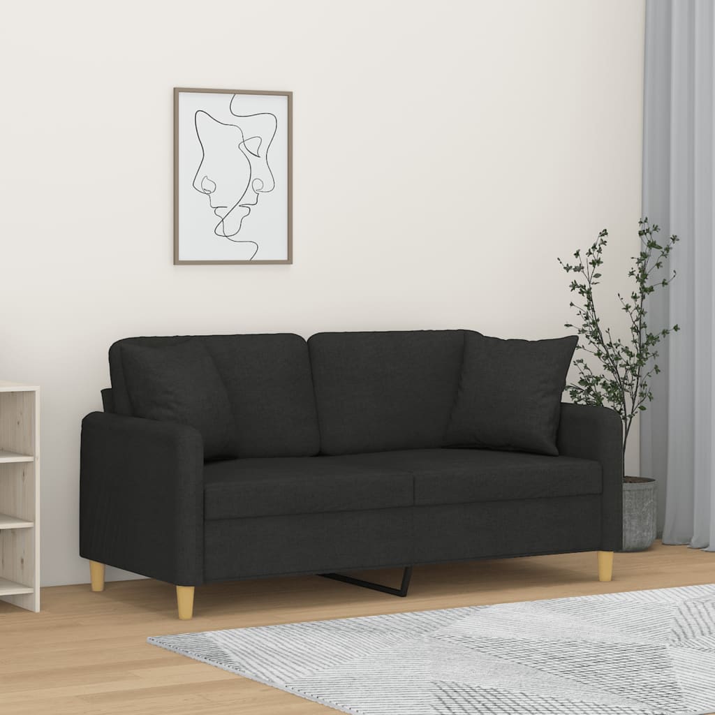 Schwarzes 2-Sitzer Sofa 140 cm mit Kissen