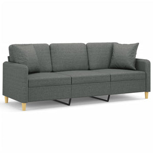 Dunkelgraues 3-Sitzer Sofa mit Kissen, 180 cm