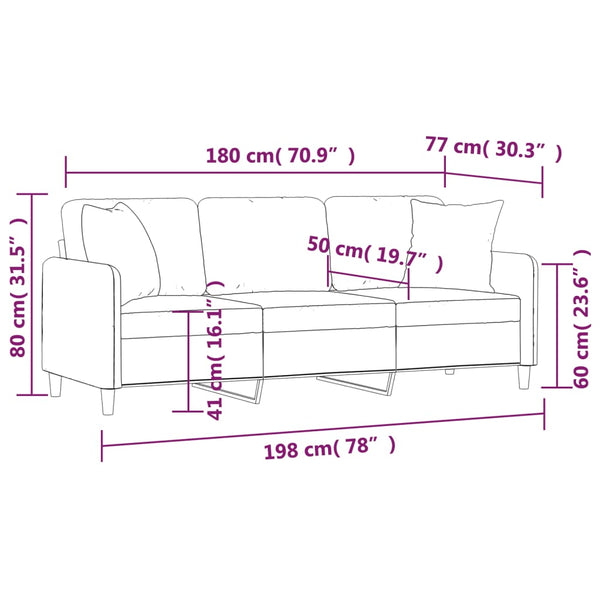 Dunkelgraues 3-Sitzer Sofa mit Kissen, 180 cm
