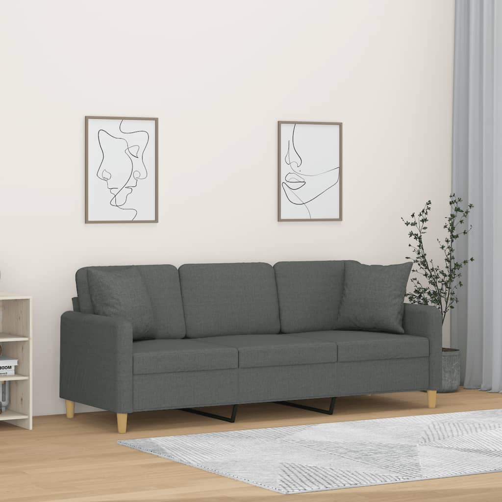 Dunkelgraues 3-Sitzer Sofa mit Kissen, 180 cm