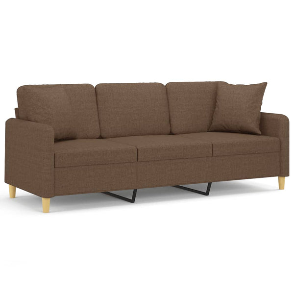 vidaXL Canapé 3 places avec coussins décoratifs Tissu Marron 180 cm
