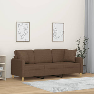 vidaXL Canapé 3 places avec coussins décoratifs Tissu Marron 180 cm