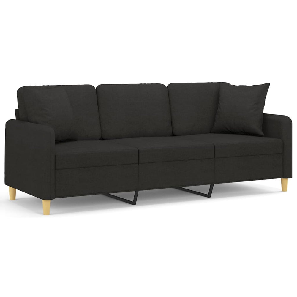Schwarzes 3-Sitzer Sofa mit Kissen, 180 cm