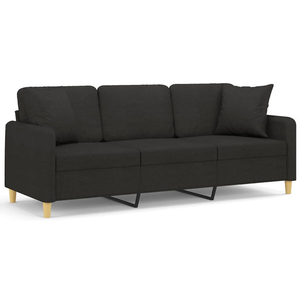 Schwarzes 3-Sitzer Sofa mit Kissen, 180 cm