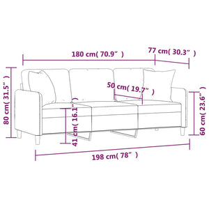 Schwarzes 3-Sitzer Sofa mit Kissen, 180 cm