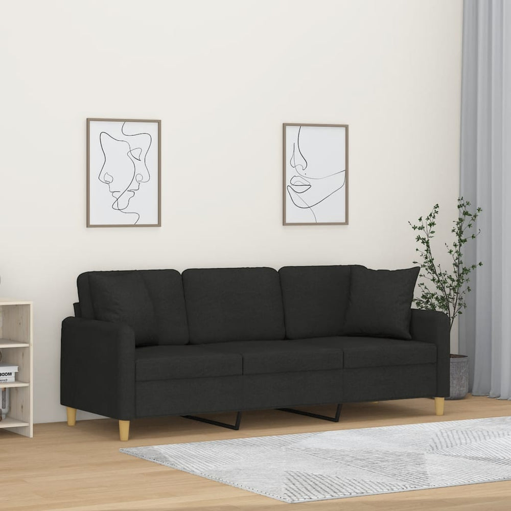 Schwarzes 3-Sitzer Sofa mit Kissen, 180 cm
