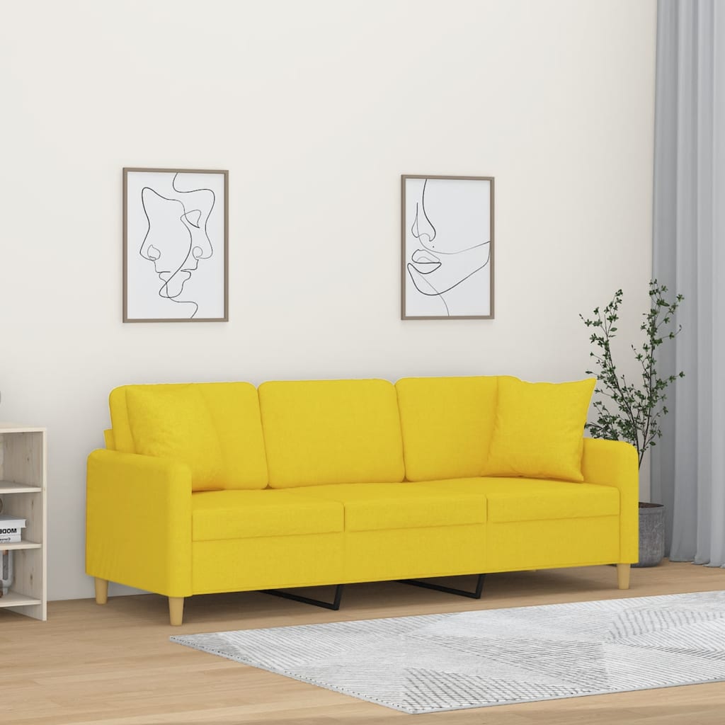 vidaXL Canapé 3 places avec oreillers décoratifs Jaune clair 180 cm Tissu