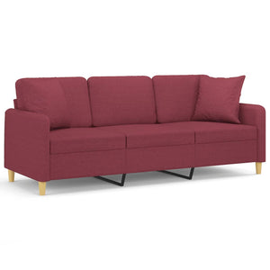 vidaXL Canapé 3 places avec oreillers décoratifs Rouge bordeaux 180 cm Tissu