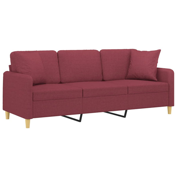 vidaXL Canapé 3 places avec oreillers décoratifs Rouge bordeaux 180 cm Tissu