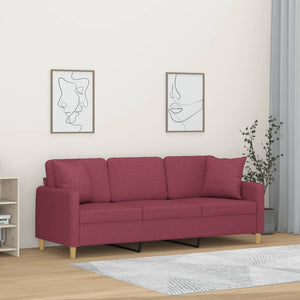 vidaXL Canapé 3 places avec oreillers décoratifs Rouge bordeaux 180 cm Tissu