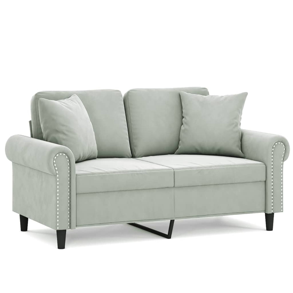 Graues 2-Sitzer Samt Sofa mit Kissen