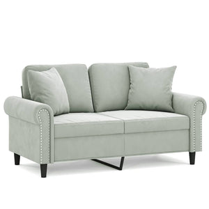 Graues 2-Sitzer Samt Sofa mit Kissen