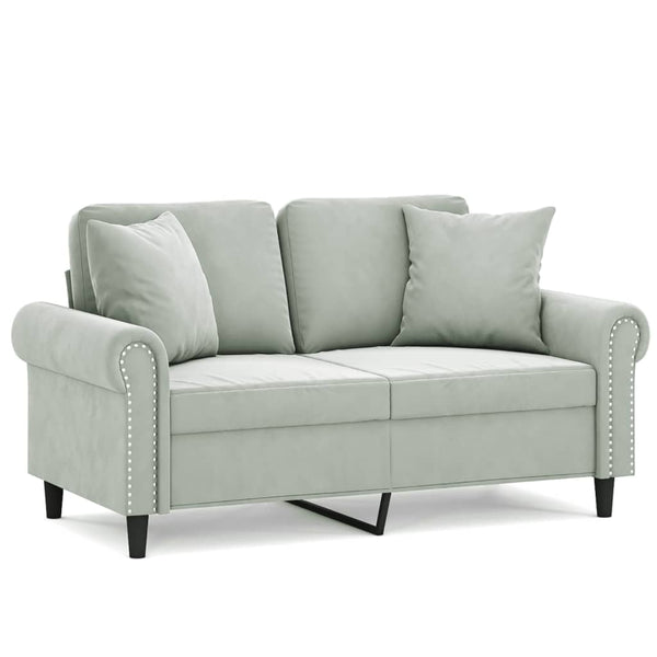 Graues 2-Sitzer Samt Sofa mit Kissen