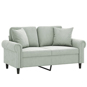 Graues 2-Sitzer Samt Sofa mit Kissen