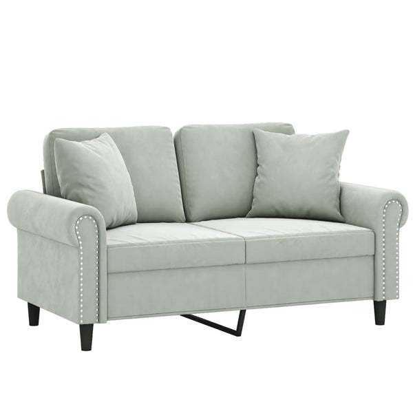 Graues 2-Sitzer Samt Sofa mit Kissen