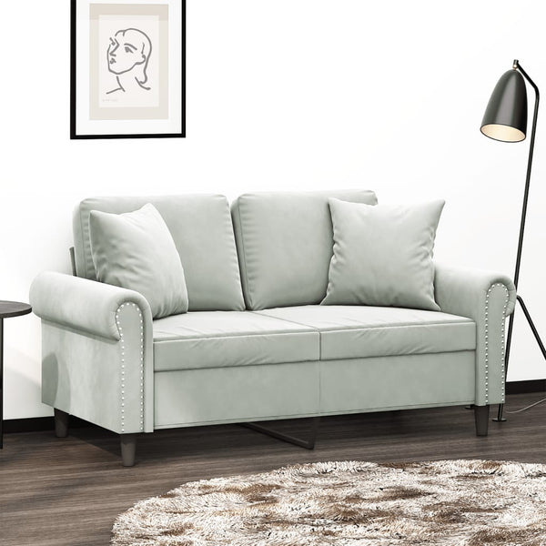 Graues 2-Sitzer Samt Sofa mit Kissen