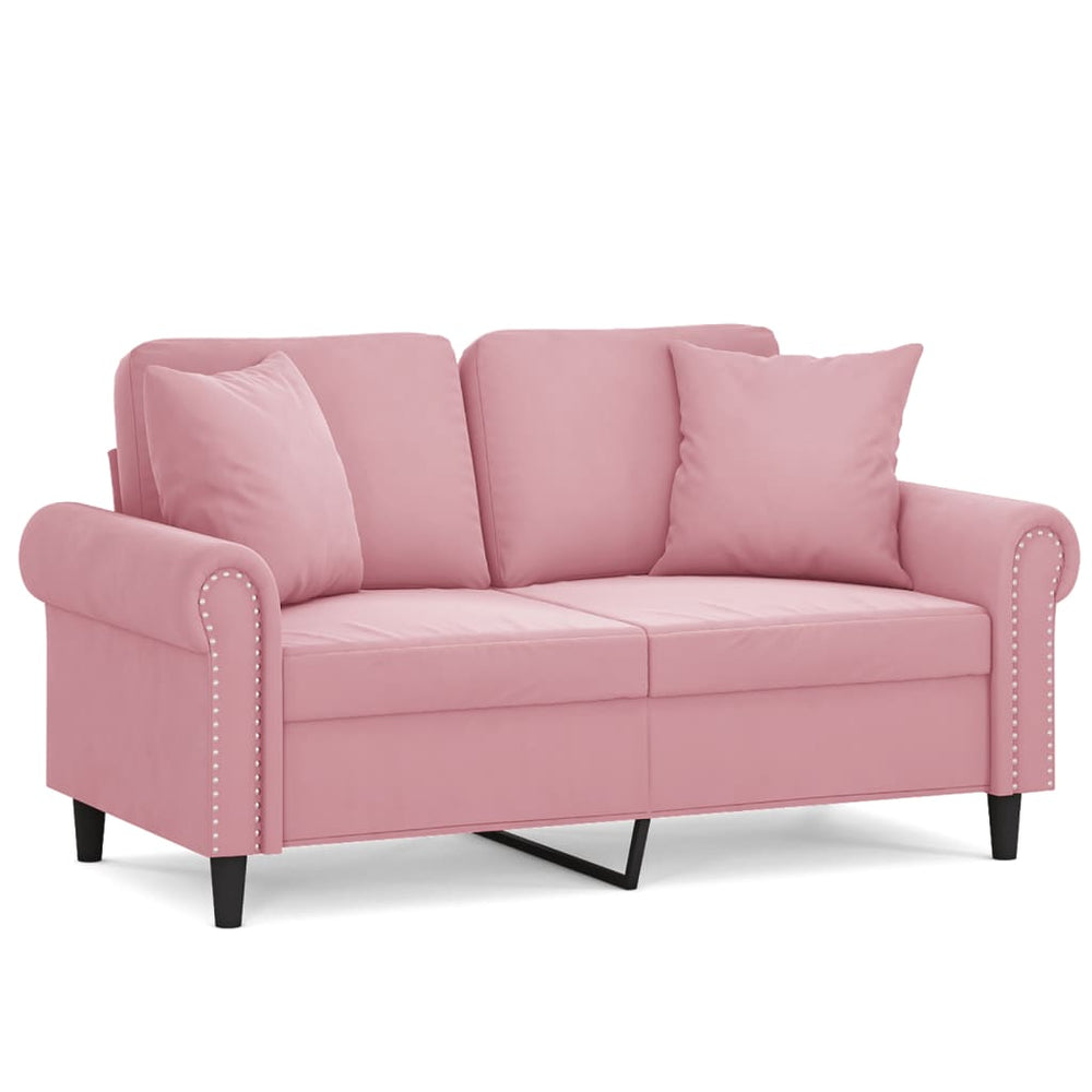Rosa Samt 2-Sitzer Sofa mit Kissen