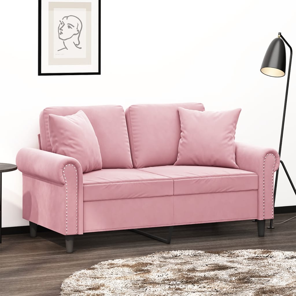 Rosa Samt 2-Sitzer Sofa mit Kissen