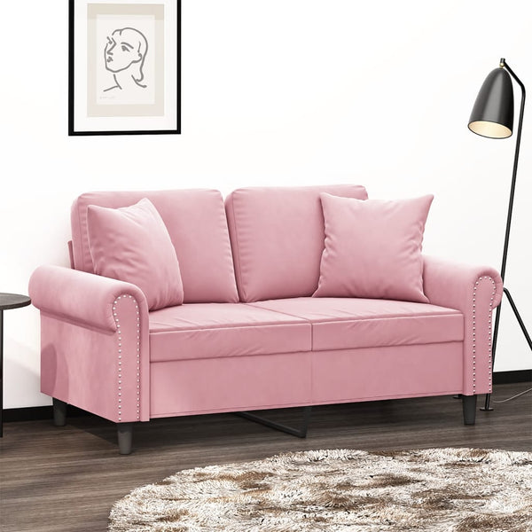Rosa Samt 2-Sitzer Sofa mit Kissen