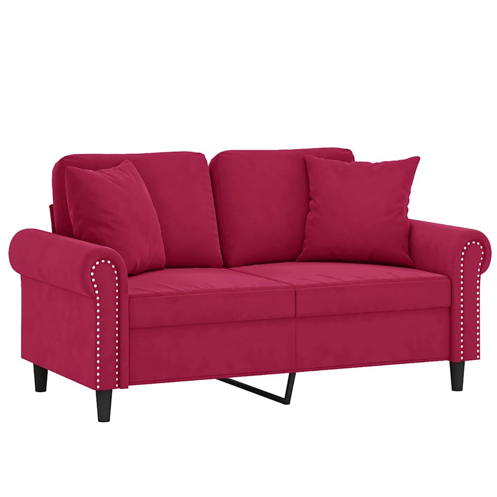 Weinrotes 2-Sitzer Samt Sofa mit Kissen