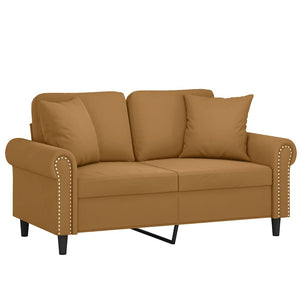2-Sitzer Sofa Braun Samt mit Kissen 120 cm
