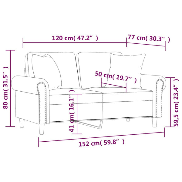 2-Sitzer Sofa Braun Samt mit Kissen 120 cm