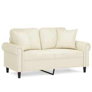 Creme Samt 2-Sitzer Sofa mit Kissen