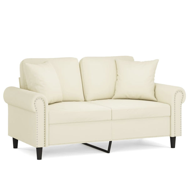 Creme Samt 2-Sitzer Sofa mit Kissen