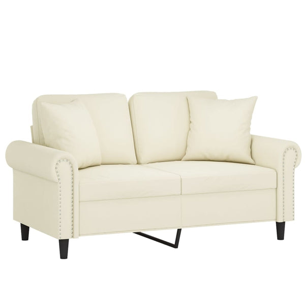 Creme Samt 2-Sitzer Sofa mit Kissen