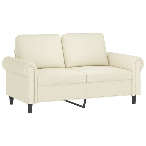 Creme Samt 2-Sitzer Sofa mit Kissen
