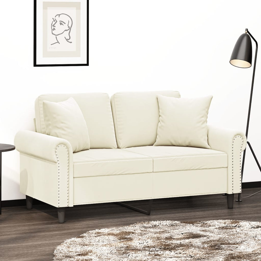 Creme Samt 2-Sitzer Sofa mit Kissen