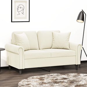 Creme Samt 2-Sitzer Sofa mit Kissen