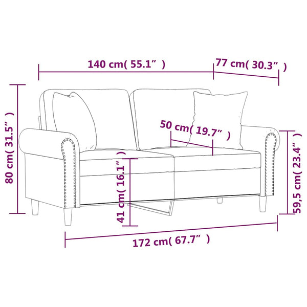 Weinrotes 2-Sitzer Samt Sofa 140cm