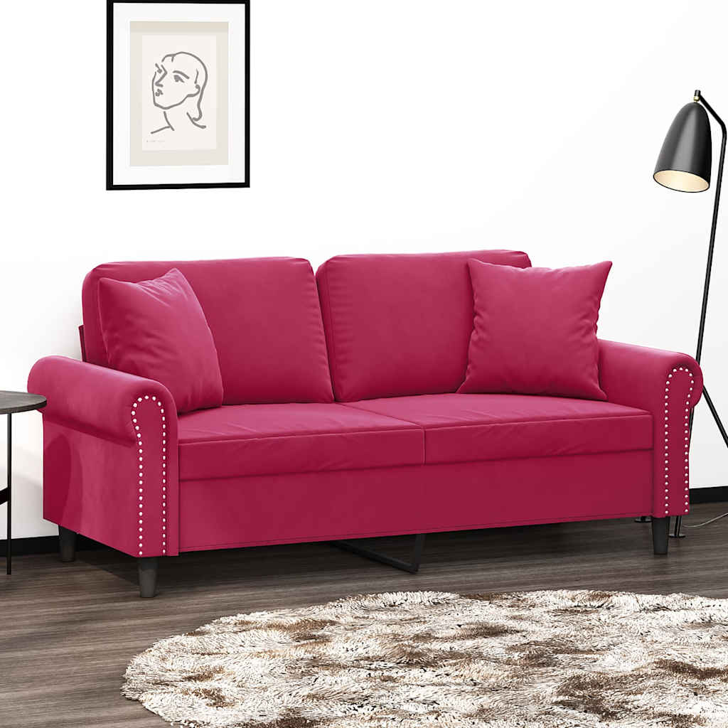 Weinrotes 2-Sitzer Samt Sofa 140cm