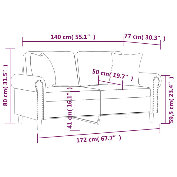 Schwarzes 2-Sitzer Sofa Samt 140cm