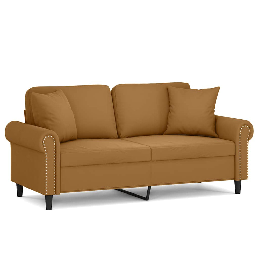 2-Sitzer Sofa Braun Samt mit Kissen 140 cm