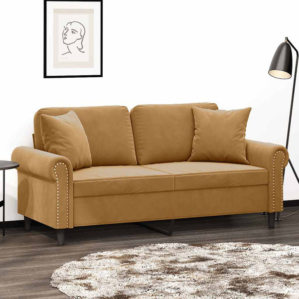 2-Sitzer Sofa Braun Samt mit Kissen 140 cm