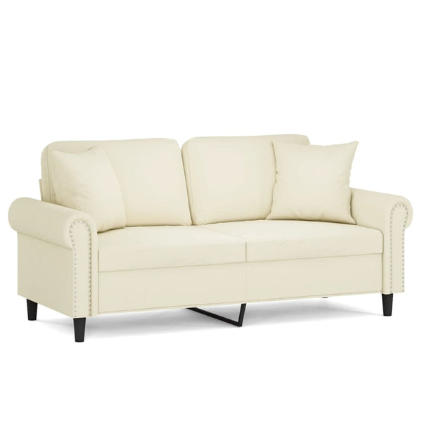 Creme Samt 2-Sitzer Sofa mit Kissen