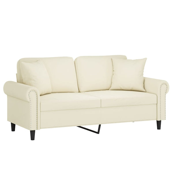 Creme Samt 2-Sitzer Sofa mit Kissen