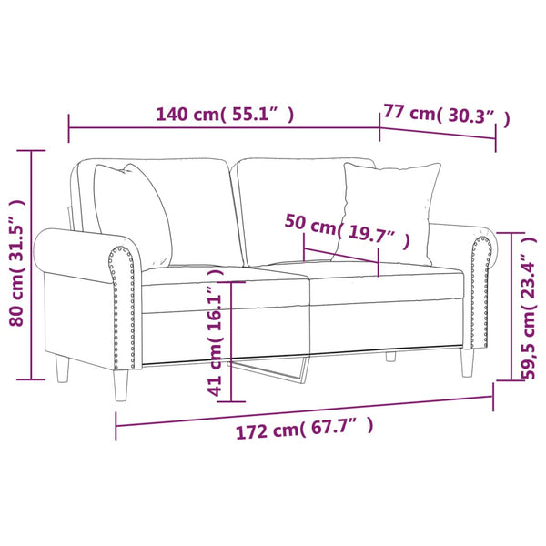 Creme Samt 2-Sitzer Sofa mit Kissen