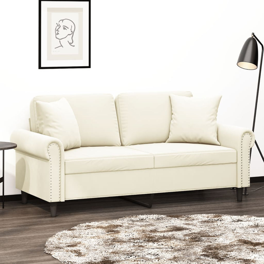 Creme Samt 2-Sitzer Sofa mit Kissen