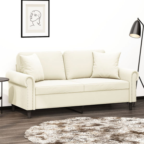 Creme Samt 2-Sitzer Sofa mit Kissen