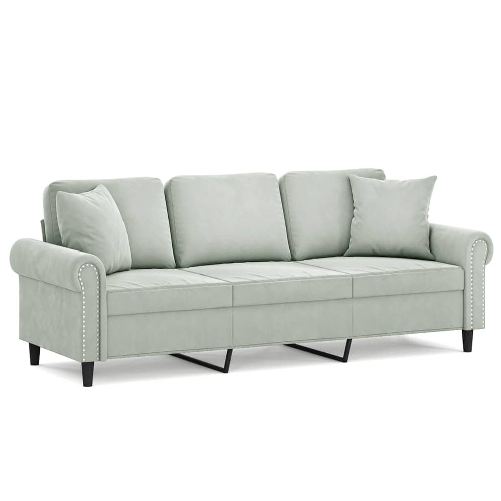 3-Sitzer Samt Sofa Hellgrau mit Kissen