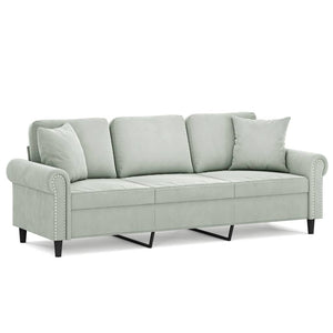 3-Sitzer Samt Sofa Hellgrau mit Kissen