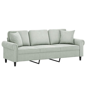 3-Sitzer Samt Sofa Hellgrau mit Kissen