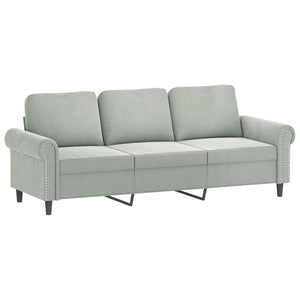 3-Sitzer Samt Sofa Hellgrau mit Kissen