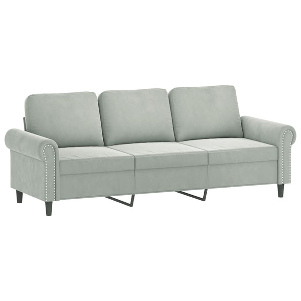3-Sitzer Samt Sofa Hellgrau mit Kissen