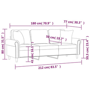 3-Sitzer Samt Sofa Hellgrau mit Kissen