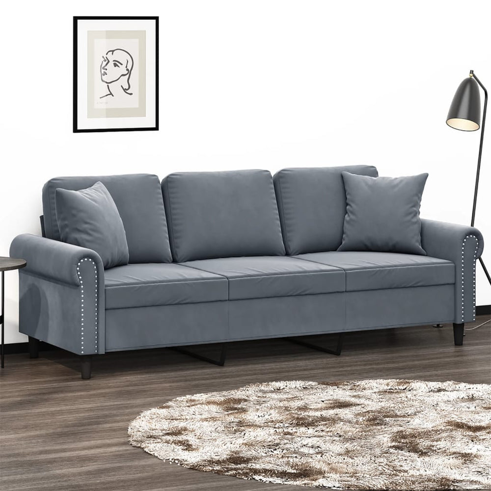 Dunkelgraues Samt Sofa, 3-Sitzer, 180cm