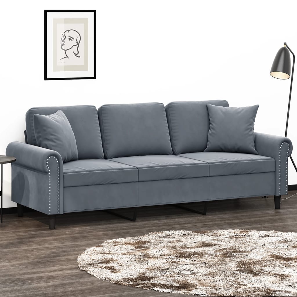 Dunkelgraues Samt Sofa, 3-Sitzer, 180cm